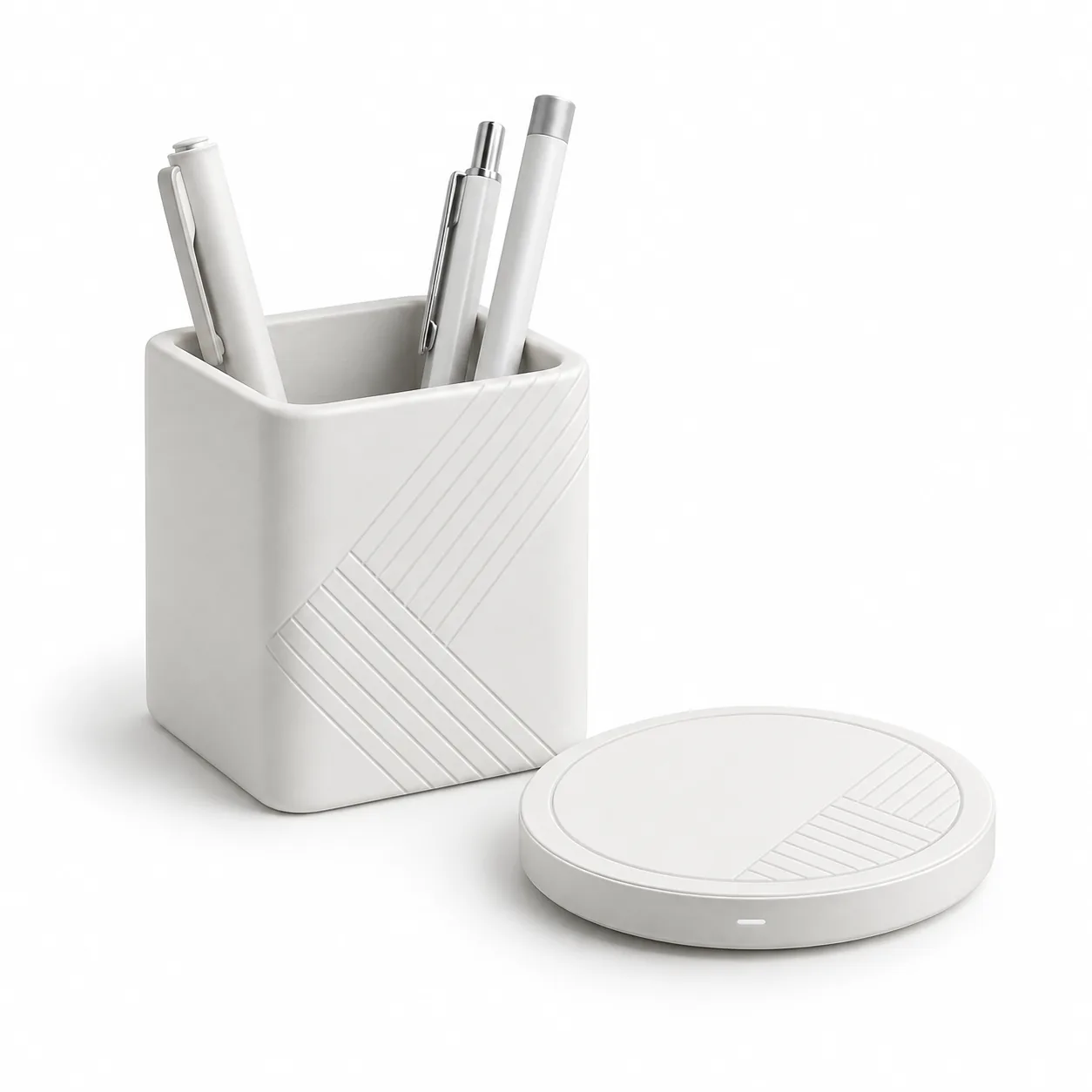 White corporate desk accessory set