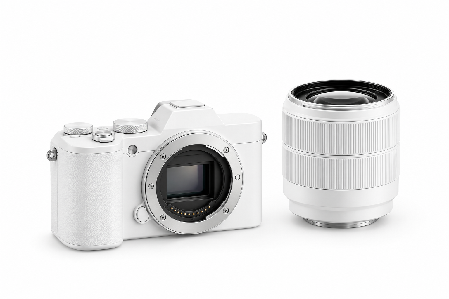 White camera and lens