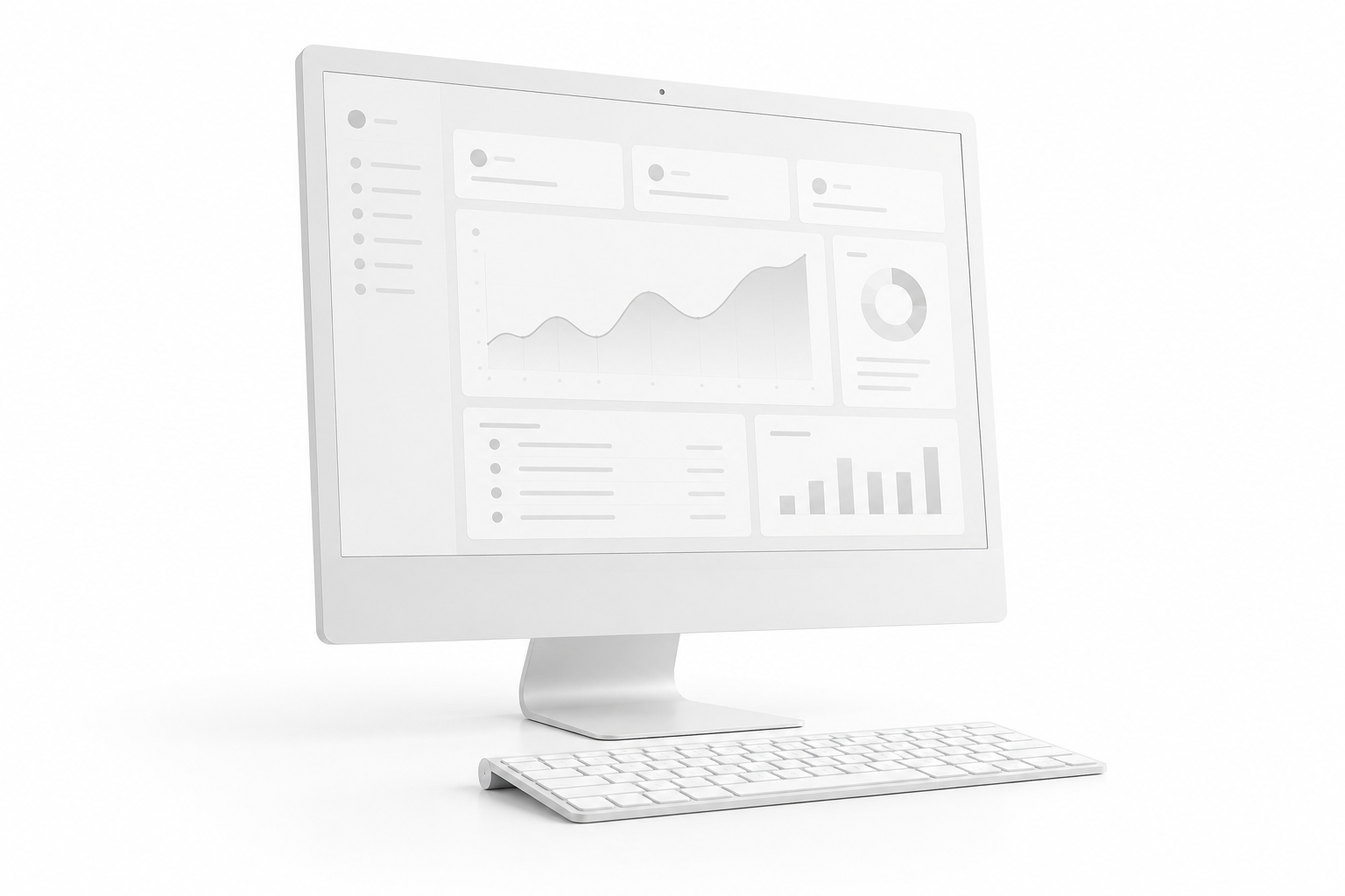 White desktop computer showing a website dashboard